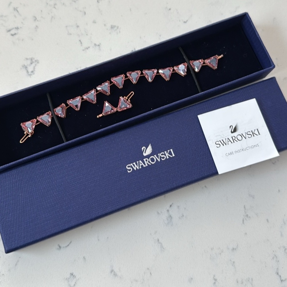 Swarovski Ortyx Pink Crystal Triangle Cut Rose Tone Bracelet